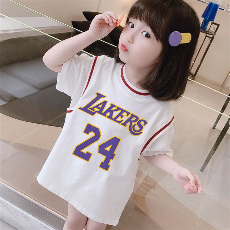 女宝宝休闲篮球服假两件中长款女童网红ins洋气t恤裙中小童连衣裙