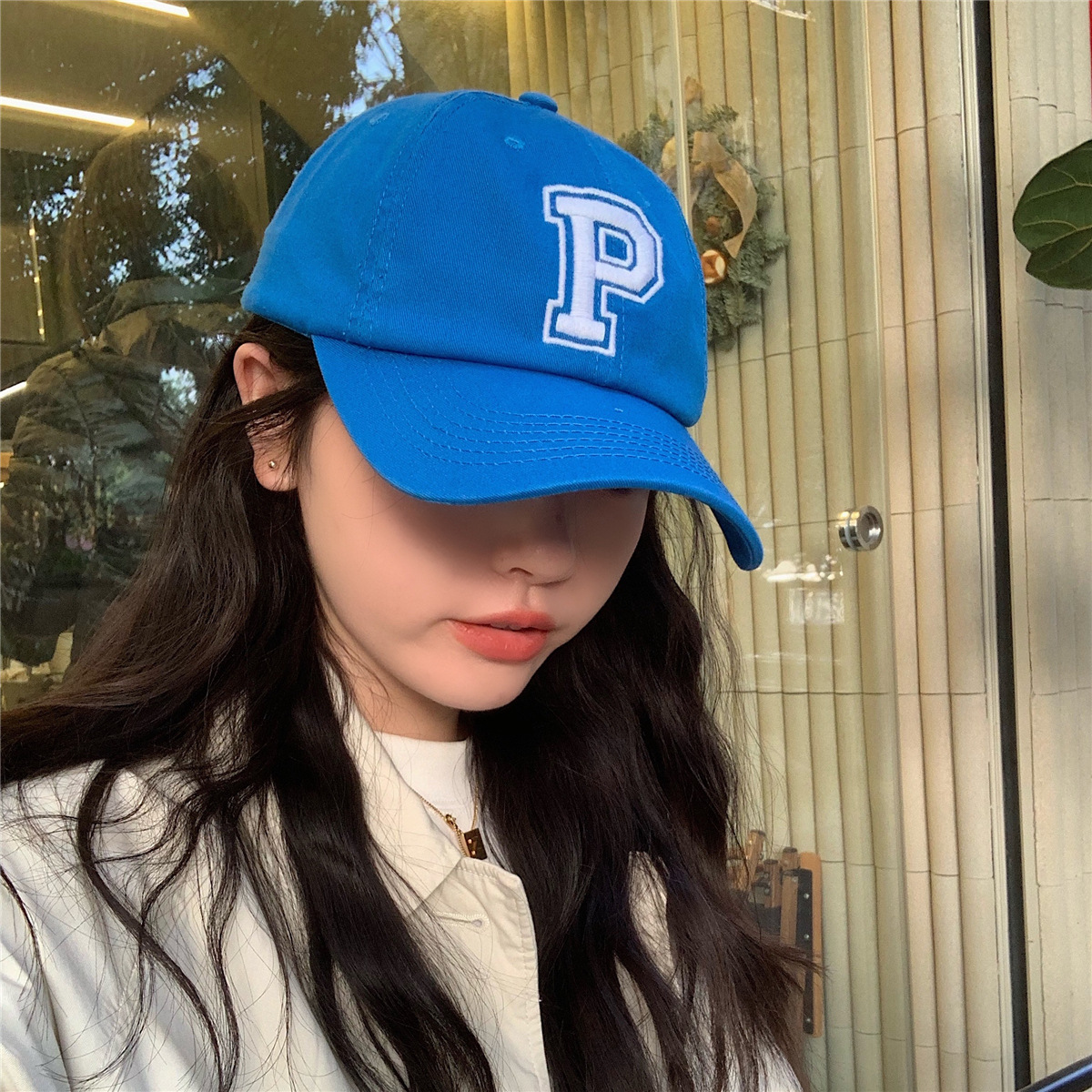 春夏新款韩版显白蓝色棒球帽女ins潮牌百搭字母休闲鸭舌帽显脸小