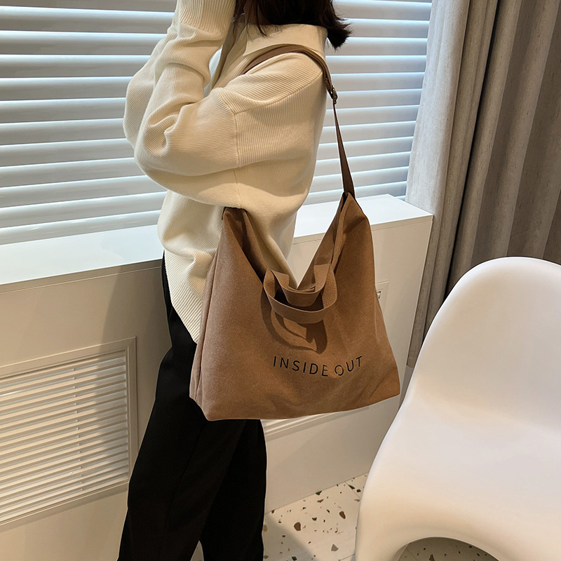 Korean Style Letters Large Capacity Canvas Bag Autumn and Winter New Thick Tote Bag Girls' Student Canvas Shoulder Bag Backpack