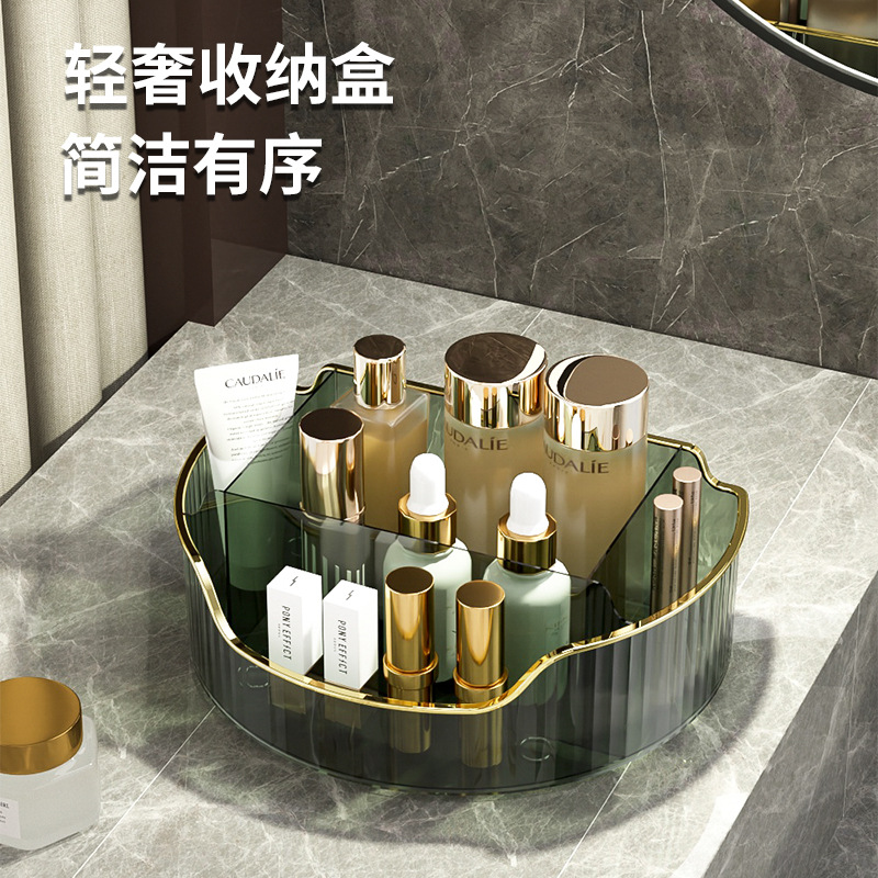 New Light Luxury Cosmetics Storage Box Transparent Box Dresser Skin Care Products round Wash Table Rack 0714