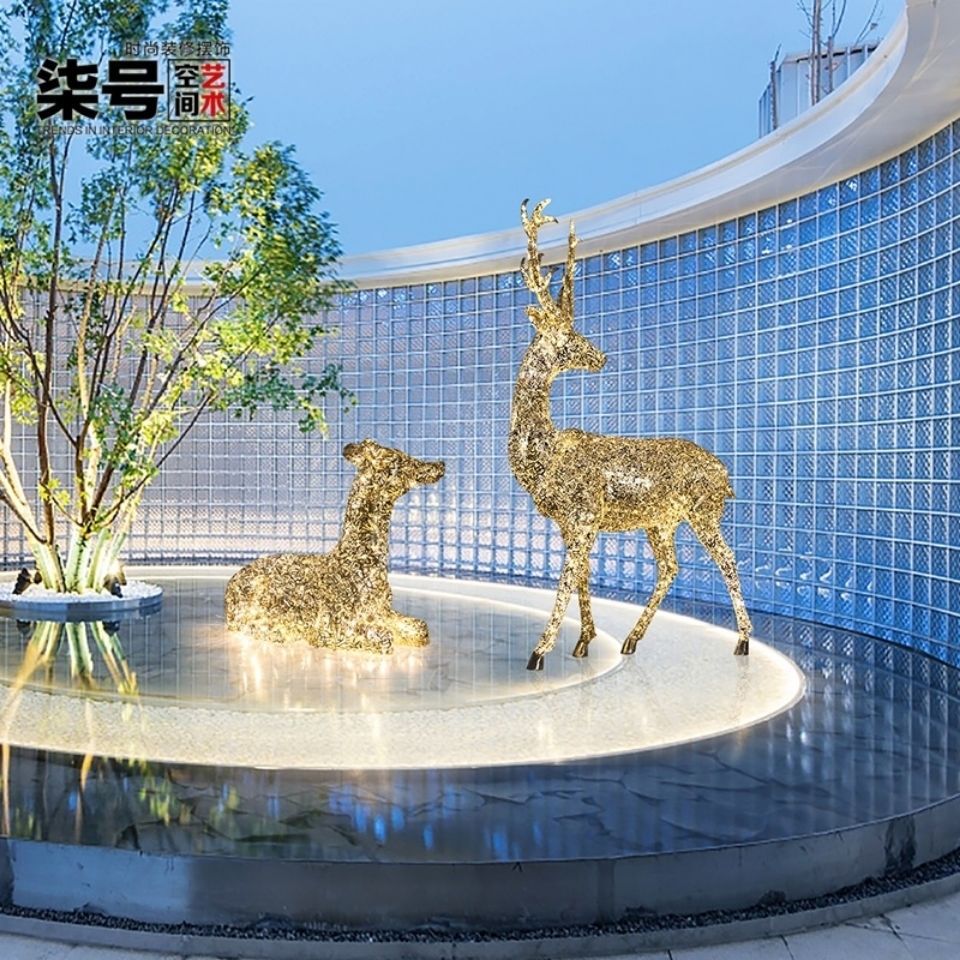 不锈钢镂空梅花鹿雕塑铁艺户外草坪园林景观小品金属网格发光动物