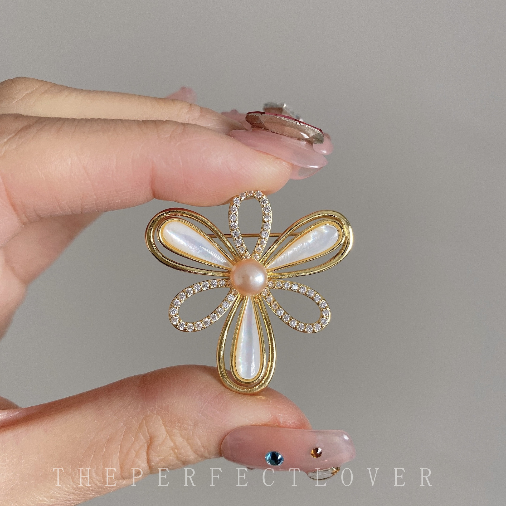 Flower Shell Clover Natural Freshwater Pearl Korean Style Sweet Elegance Flower Super Mori Accessories Brooch