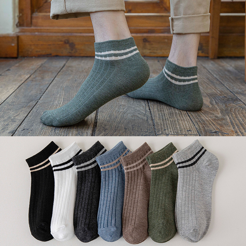 men‘s socks spring and summer two-bar ankle socks men‘s casual preppy style socks drawstring breathable low-cut cotton socks sweat-absorbent socks men