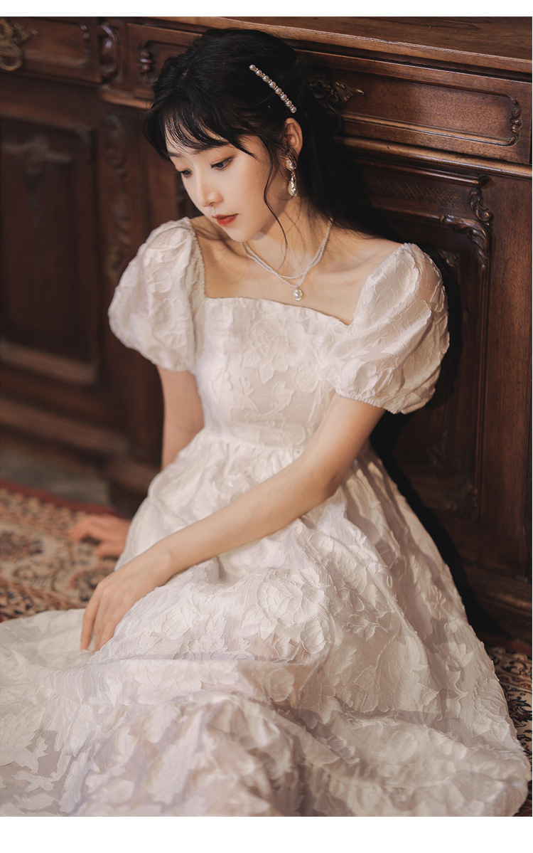 实拍现货 白色提花法式仙女裙蓬蓬裙清新唯美连衣裙