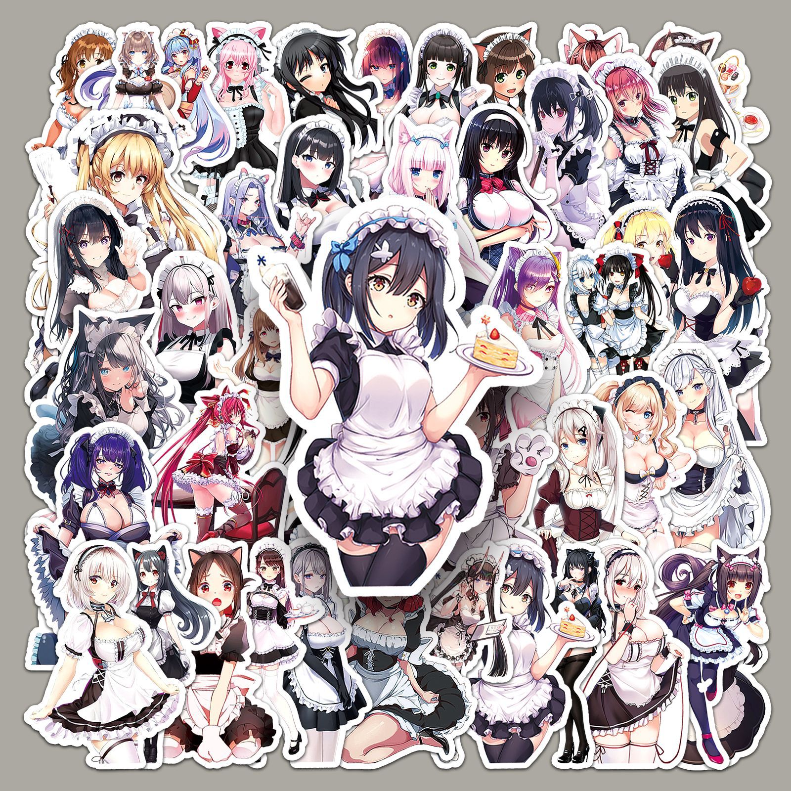 50张女仆卡通贴纸性感女孩二次元制服防水装饰手机壳水杯滴胶贴纸