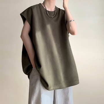 2024夏季新款麂皮绒薄款运动背心男无袖t恤夏天简约百搭休闲坎肩