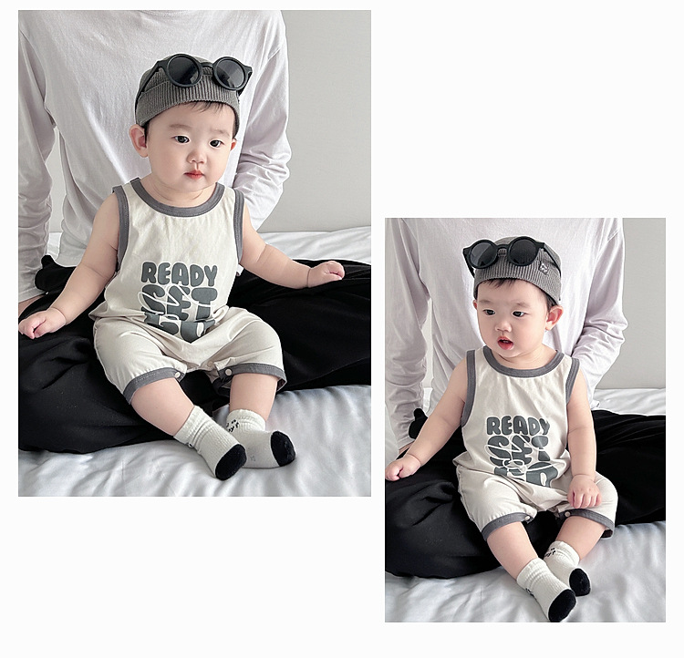 婴幼儿夏季薄款连体衣韩版男宝宝无袖背心字母凉快哈衣新生儿爬服详情17