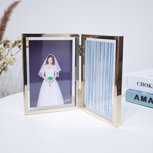亚马逊折叠双联金属透明玻璃相框干花标本框情侣珍藏结婚证摆台