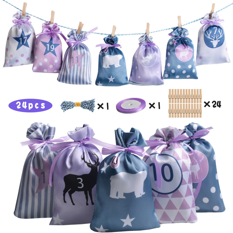 Cross-Border New Arrival 2023 Christmas Advent Calendar Drawstring Bag Countdown Party Small Cloth Bag Party Gift Bag Set