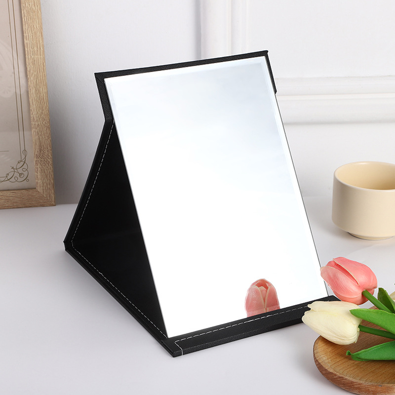 Fashion Simple Leather Makeup Mirror Student Mirror DIY Foldable Portable Mirror