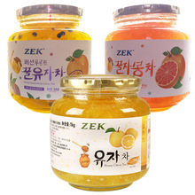 批发韩国进口冲饮ZEK蜂蜜柚子茶酱瓶装百香果红柚茶早餐热饮1000g