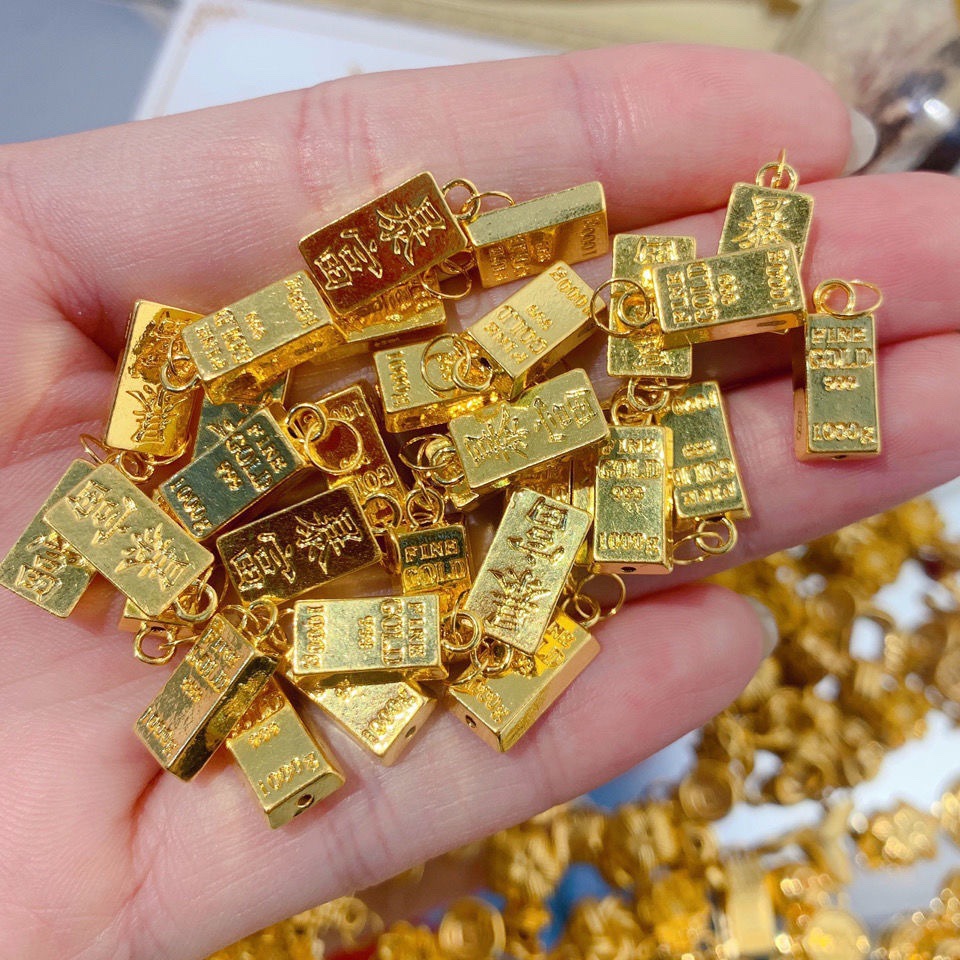 黄金吊坠足金999暴富小金砖项坠批发3d硬金金条项链抖音直播货源