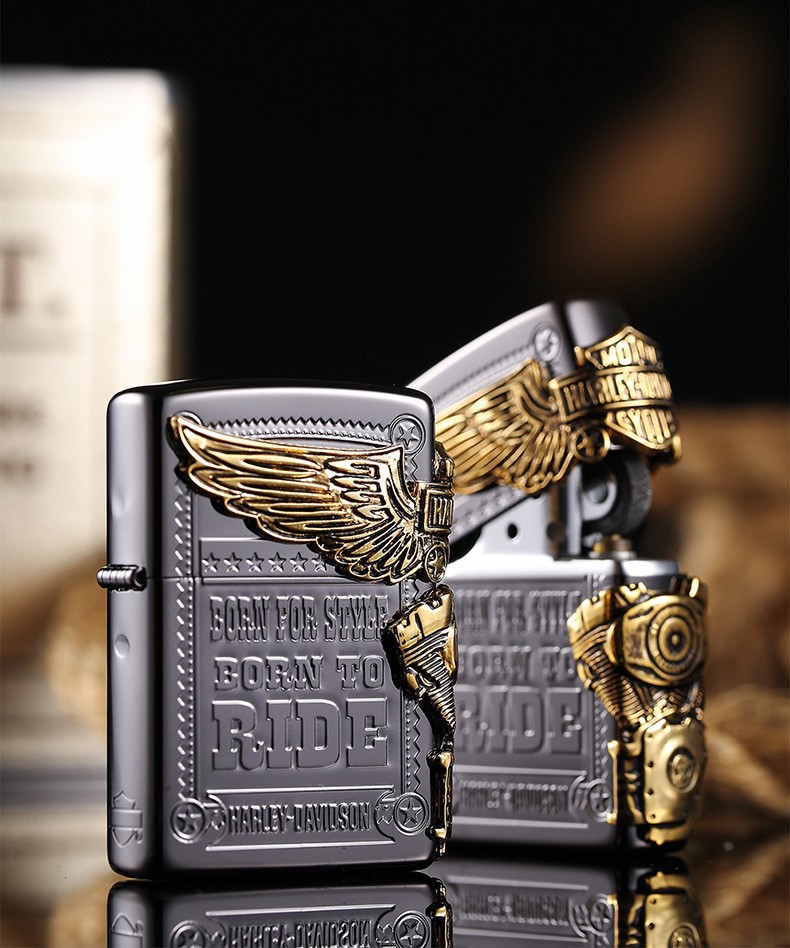 zippo 日版珍藏版 黑冰镀金 哈雷发动机侧鹰 hdp-48