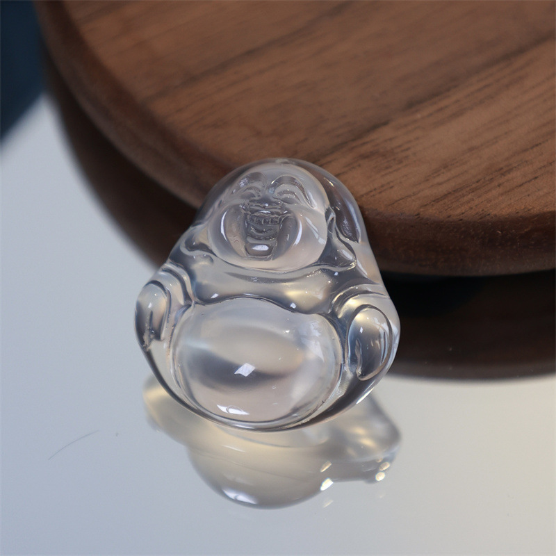 高冰玉髓玛瑙佛公项链吊坠玉石超透白冰香槟冰种天然玻璃种女生