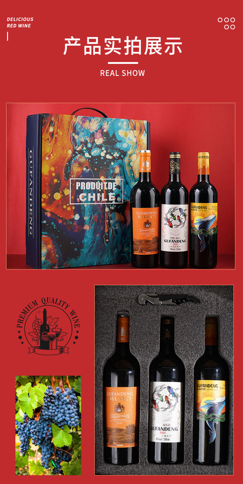 古梵登酒业酒水批发红酒礼盒装2瓶安吉鱼智利原瓶进口干红葡萄酒