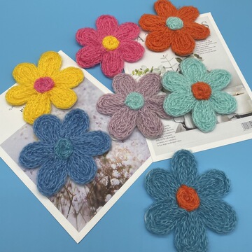 手摇毛线车花胸花布贴6叶梅花毛衣贴花立体彩色刺绣哈伦裤装饰