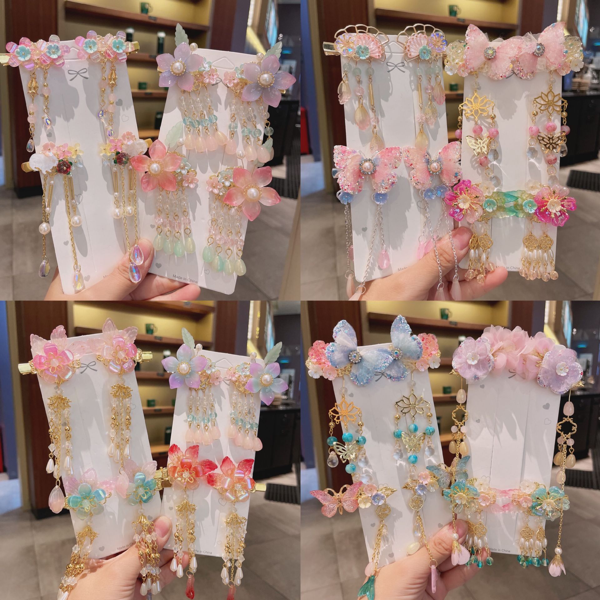 汉服发饰女童超仙蝴蝶结流苏飘带发夹古装配饰发卡女儿童古风头饰