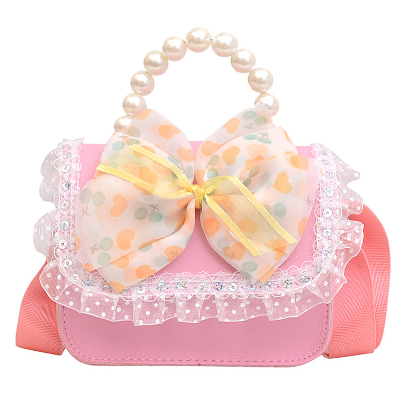 Children's Bag Pearl Portable Messenger Bag Bow Candy Color Princess Bag Little Girl Fashionable Cute Coin Purse