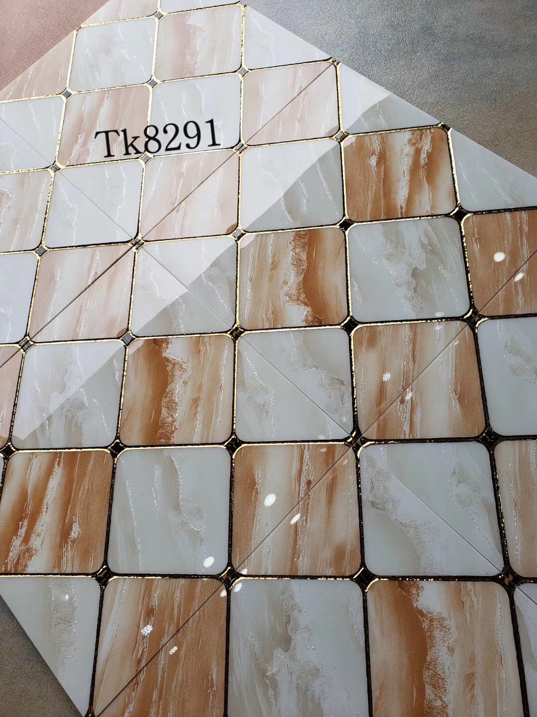 欧式镶金边菱形格子抛晶砖300x300厨卫阳台防滑地砖 镀金背景墙砖