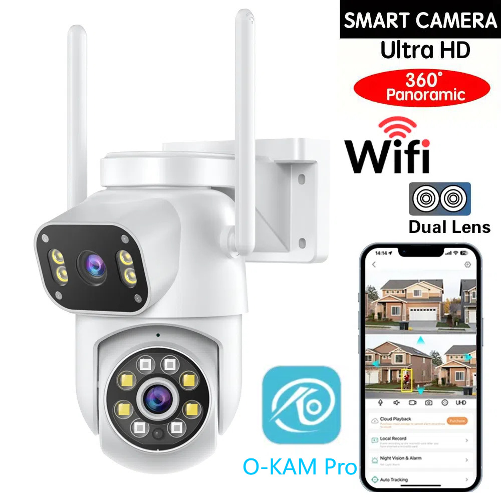 室外家用wifi枪球双目摄像头家用室外远程夜视连手机高清室外防水