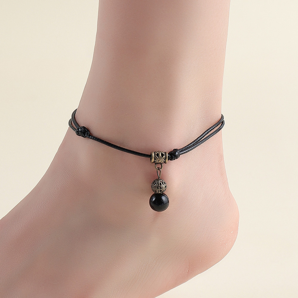创意编制黑绳脚饰个性复古葫芦吊坠脚链一条