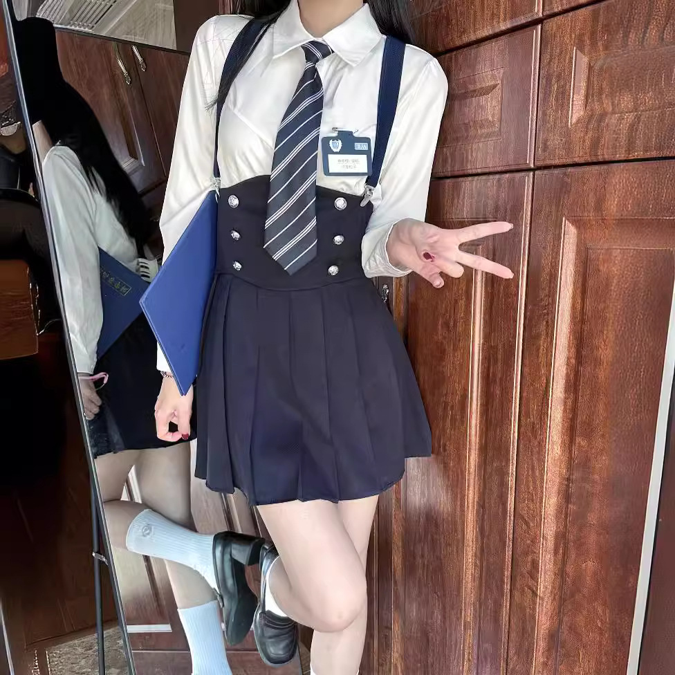 实拍现货 学院风小西服短外套jk制服套装配百褶背带裙韩版秋季