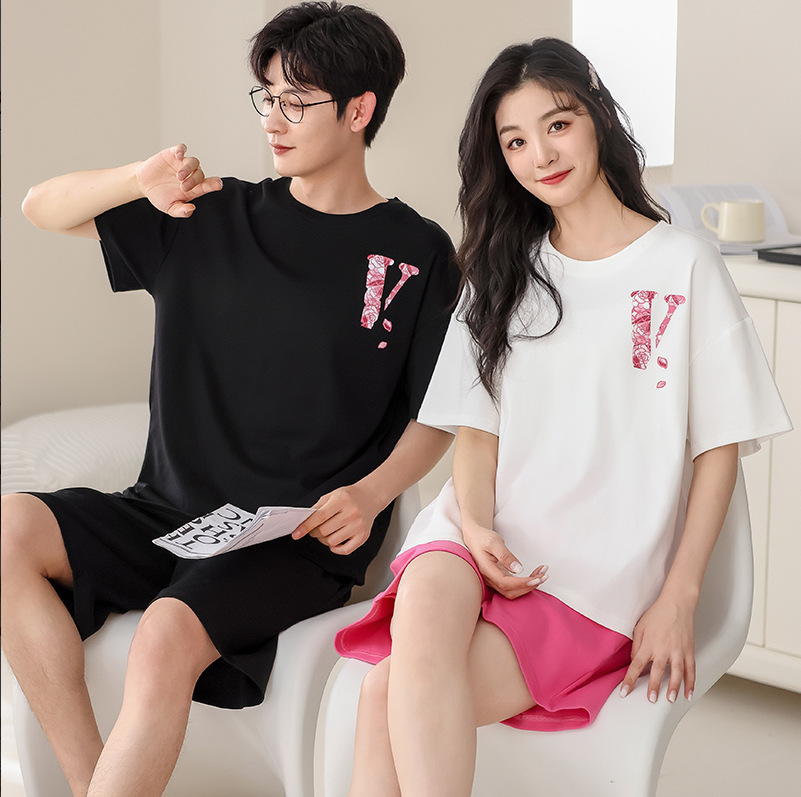 Couple Pajamas Pure Cotton Short Sleeve Short Pants Summer Men's and Women's Sweet Cute Cartoon plus Size Can Be Outerwear Homewear Suit