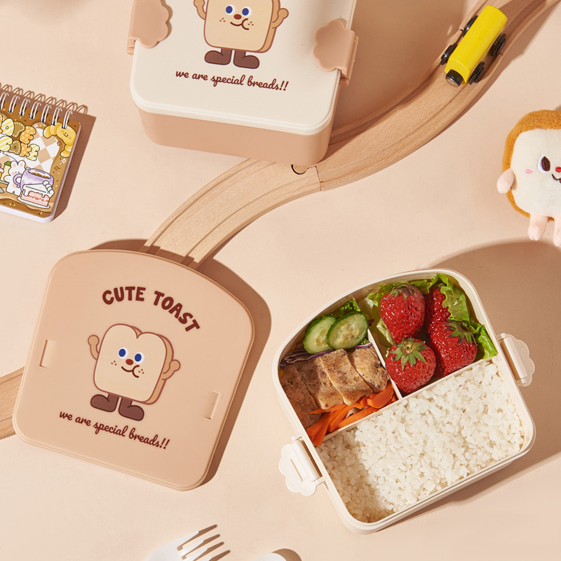 Hamburger Toast Printing Bento Lunch Box Cute Cartoon Children Compartment Supplementary Food Box Portable with Cover Student Lunch Box