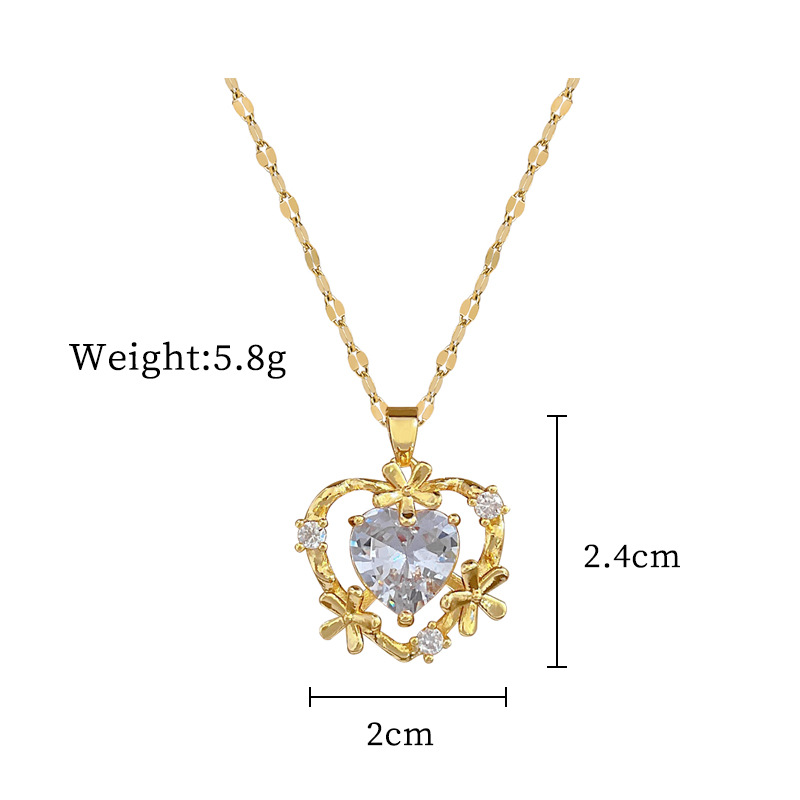 [Titanium Steel] Lucky Necklace Female Copper Micro Inlay Real Gold Electroplated Simple Ins Internet Celebrity Exquisite Clavicle Chain Necklace