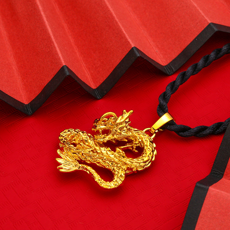 黄铜镀金盘龙吊坠越南沙金项链男仿黄金生肖龙项坠饰品厂家批发