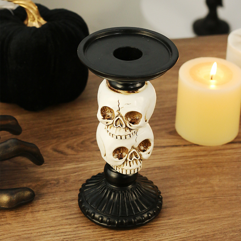 Cross-Border New Halloween Decorations Horror Skull Crow Resin Candlestick Home Haunted House Party Ornaments