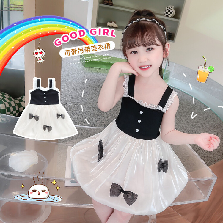 夏款连衣裙儿童蝴蝶结吊带公主裙女孩纱裙中小童裙子-阿里巴巴