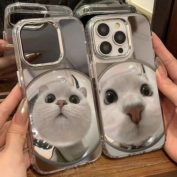 自拍猫狗苹果15promax手机壳iphone14镜面13情侣款12/x小众xs软壳
