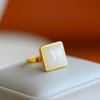 s925 Sterling Silver Set Nephrite  Geometry square Nanhong Ornament Simplicity Opening man Ring men and women Ring