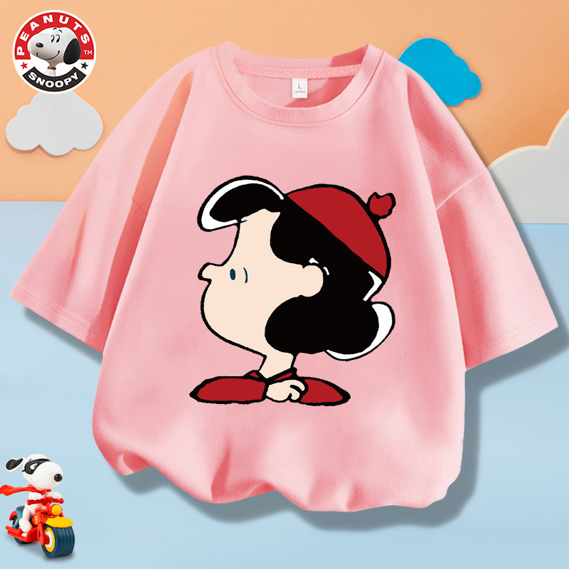 夏季儿童百搭韩流舒适透气红帽女孩卡通印花短袖t恤qsdx2史努比