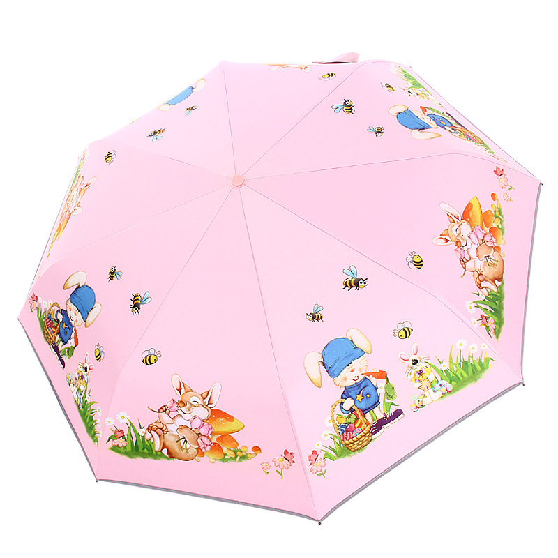 Cartoon Automatic Tri-Fold Vinyl Sun Umbrella Sun Protection Umbrella Portable Safety Reflective Primary School Student Children's Umbrella Logo