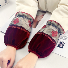 秋冬金丝绒蕾丝短款羽绒服防污护袖套成人女士学生红色套袖头世之