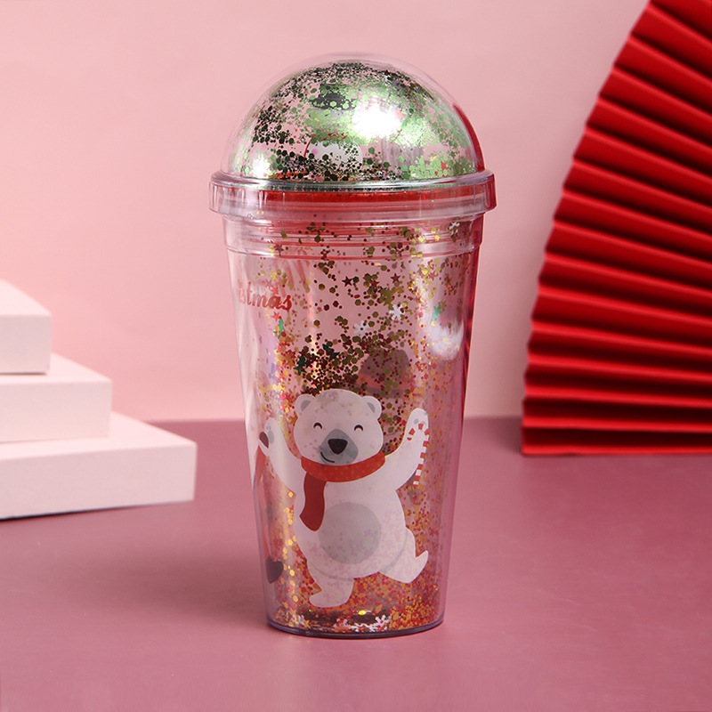 Micro Landscape Plastic Sippy Cup Creative Glitter Summer Ice Glass Student Couple Christmas Gift Cup