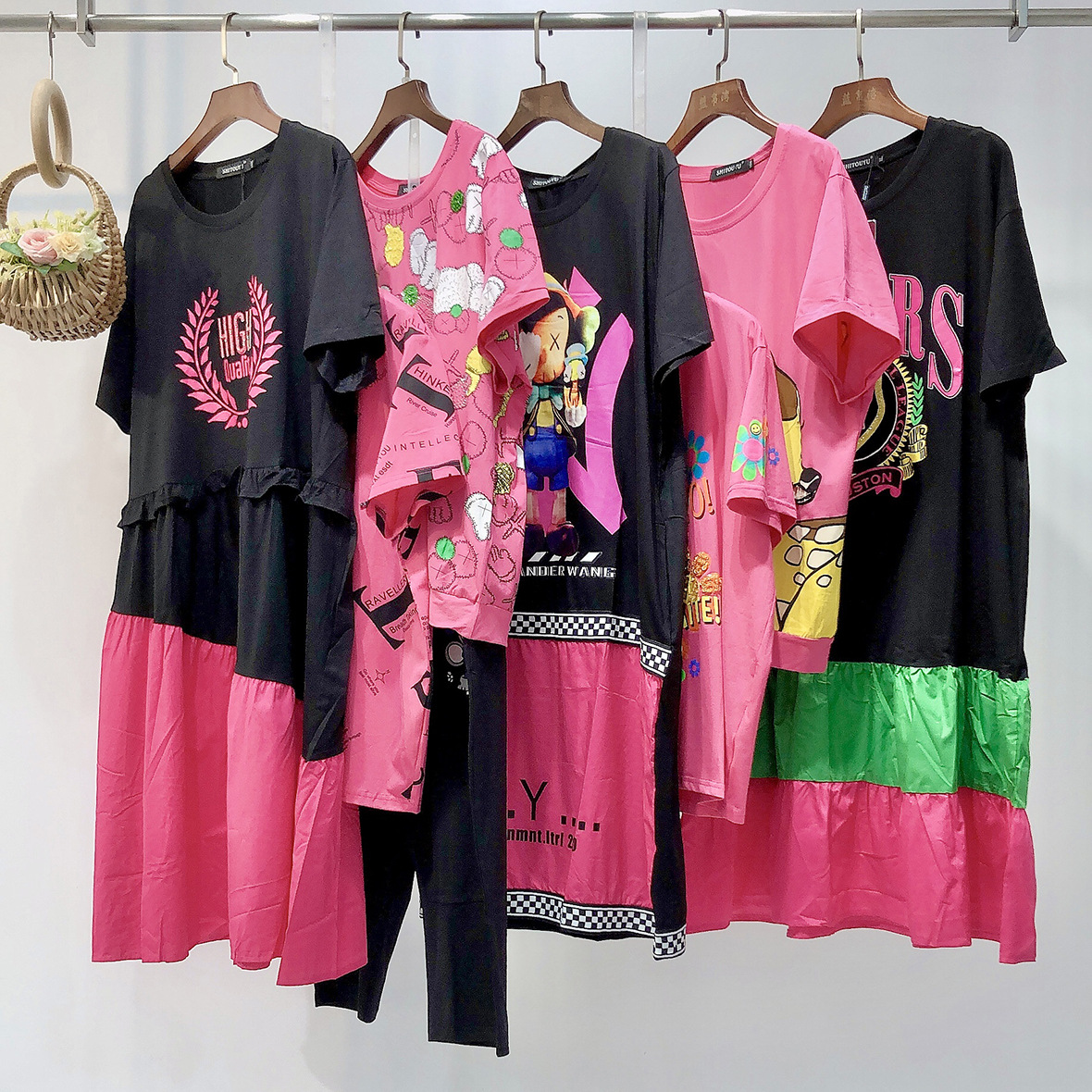 石头鱼大码女装2022夏短袖t恤连衣裙品牌折扣女装夏装库存尾货