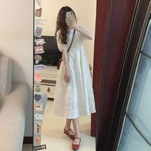 感白色连衣裙女夏季新款韩版法式泡泡袖收腰显瘦很仙桔梗长裙