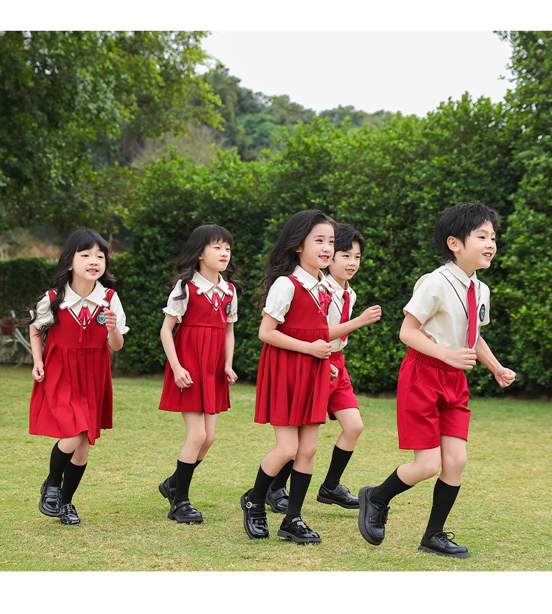 小学生校服套装儿童运动会演出班服英伦校园幼儿园园服夏季红色