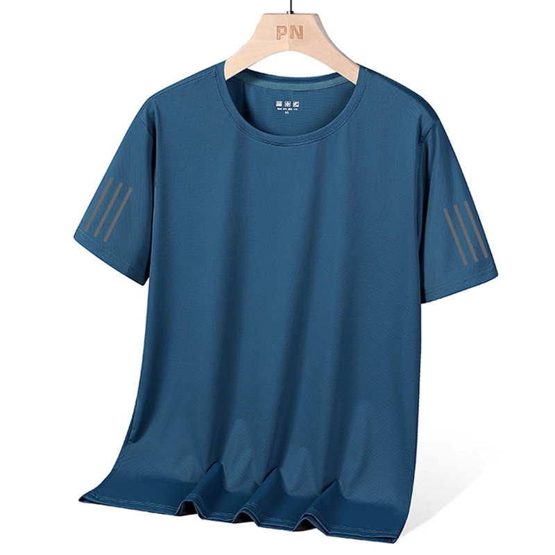Summer Ice Silk Short-Sleeved T-shirt Men's Loose round Neck Quick-Drying Solid Color Simple Thin Outdoor Sports Men's T-shirt