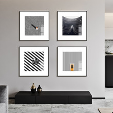 现代简约装饰画黑白抽象艺术餐厅挂画建筑小屋客厅沙发正方形壁画