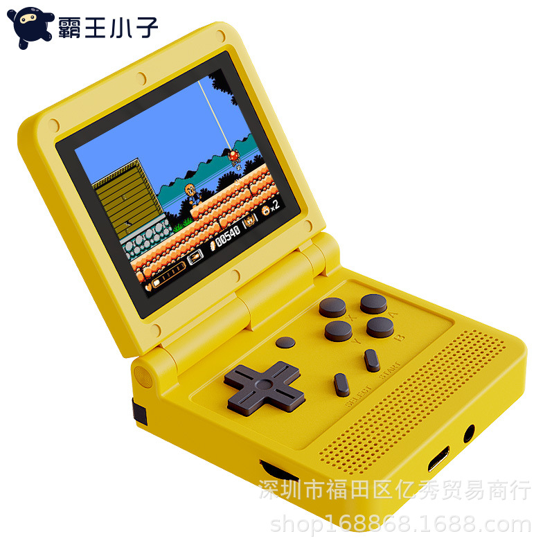 跨境powkiddyv90掌上迷你翻盖开源掌机游戏机64位经典复古gba街机