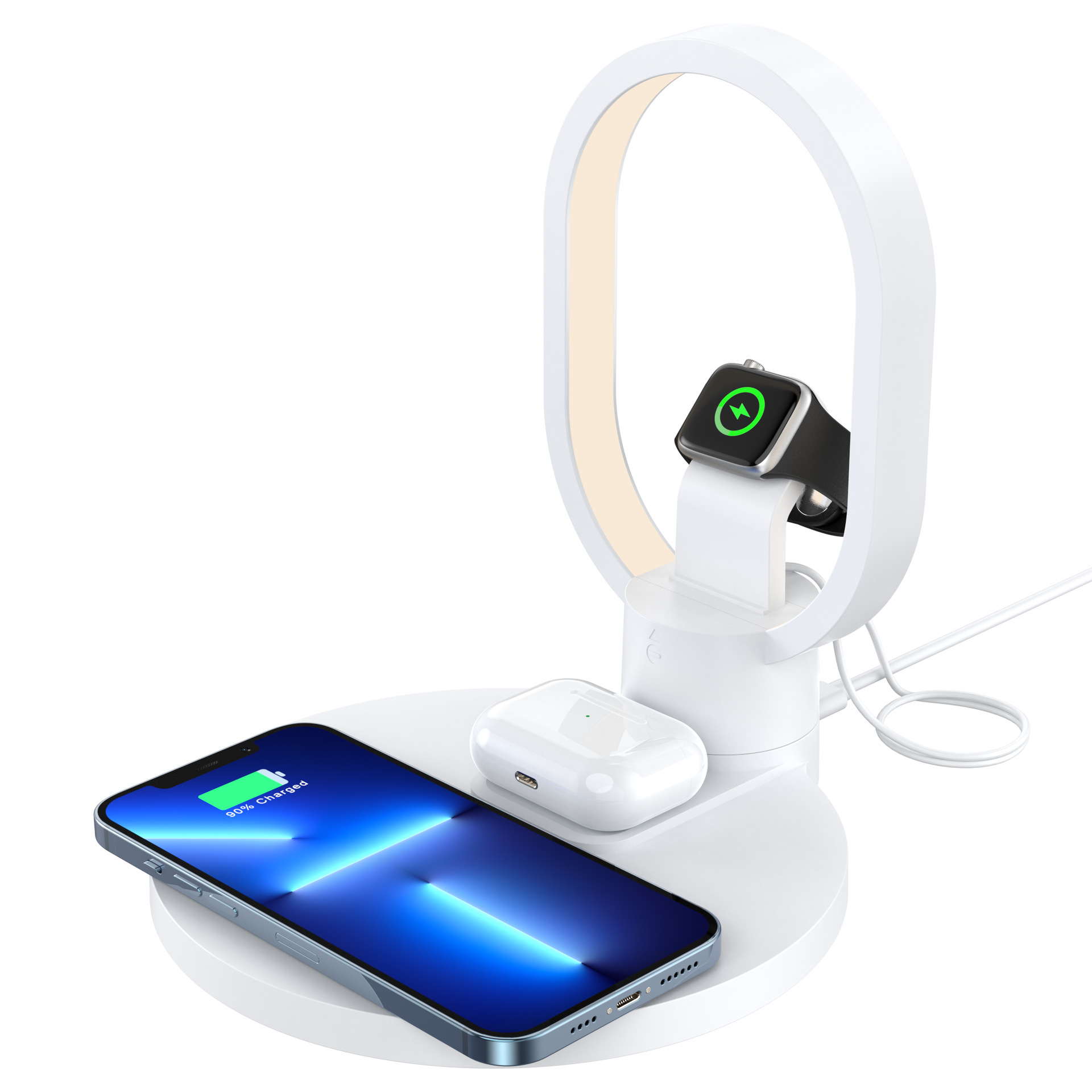 Cross-Border New Arrival Five-in-One Table Lamp Wireless Charger Electrical Bedside Night Light Table Lamp Wireless Charger Live Streaming Fill Light Ambience Light