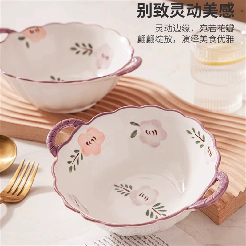 Purple Ceramic Bowl and Dish Set Household Japanese Style New Bowl and Dish Fresh Tableware Moving into the New House Plate Bowl and Chopsticks Set