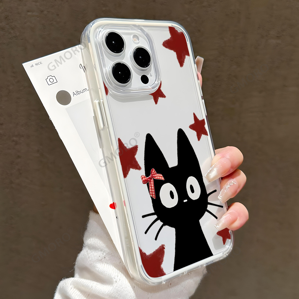 大眼小黑猫iphone16E苹果手机壳星星15promax手机保护套13新款14p