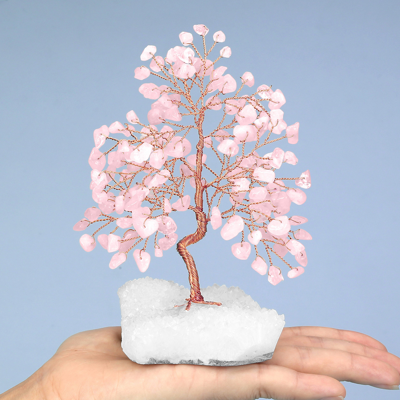 20枝树干弯曲白水晶树簇底座小树摆件七色碎石树白水晶晶簇底座