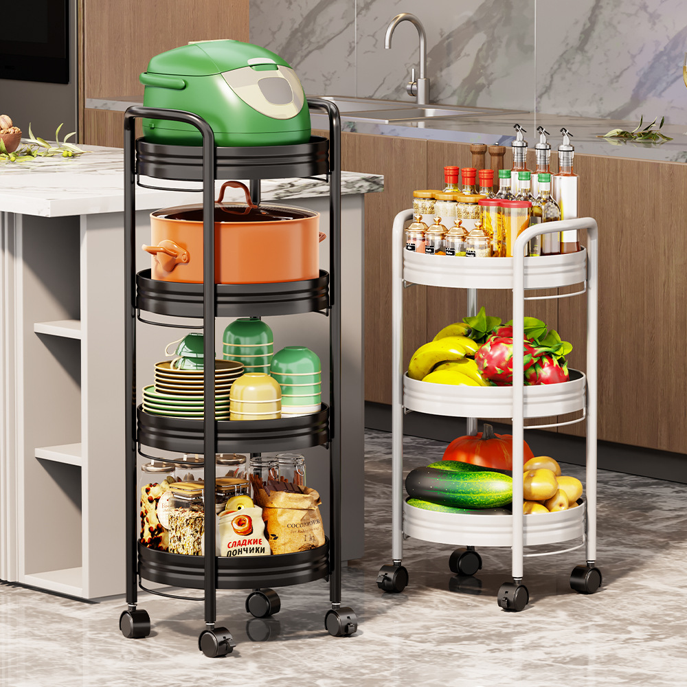round Integrated Multi-Layer Kitchen with Armrest Organizing Pot Rack Creative Floor Rotatable Kitchen Shelf Wholesale