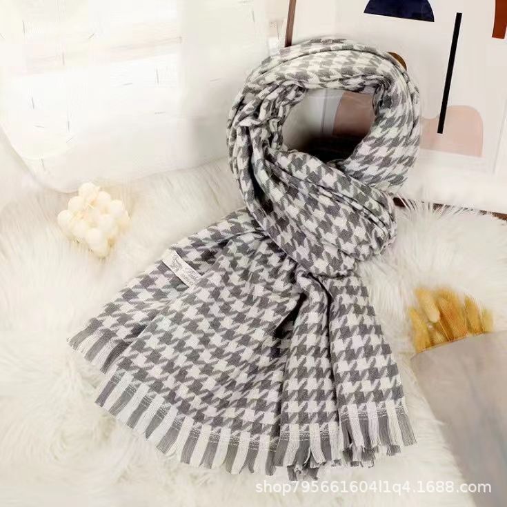 Factory Wholesale Houndstooth Plaid Scarf for Women Winter Warm 2023 New Korean Style Versatile Student Couple Scarf